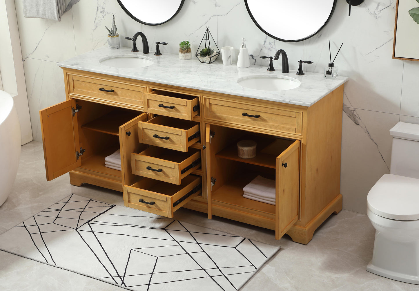 72 inch Double Bathroom Vanity in Natural Wood - BC150D7235NW