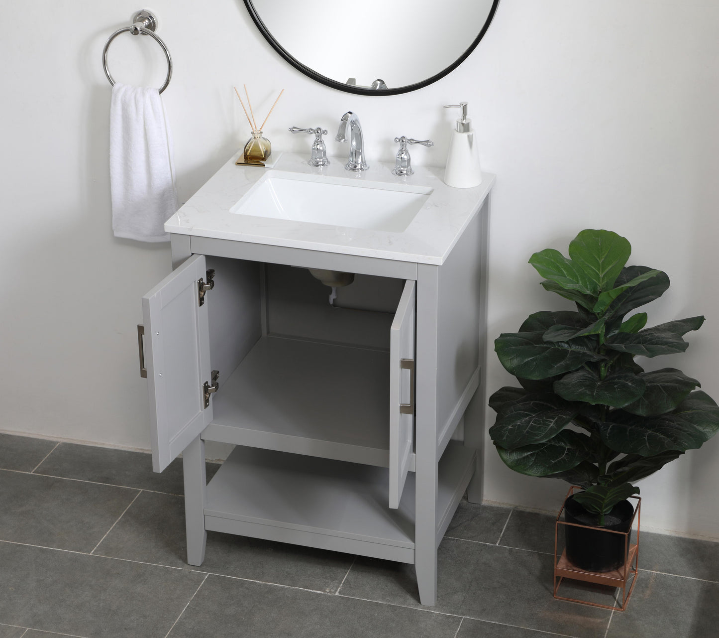 24 inch Single Bathroom Vanity in Grey - BC1602434GR