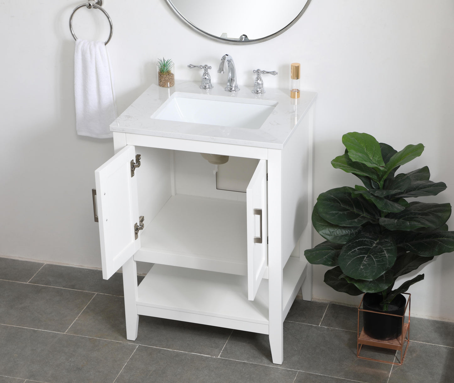 24 inch Single Bathroom Vanity in White - BC1602434WH