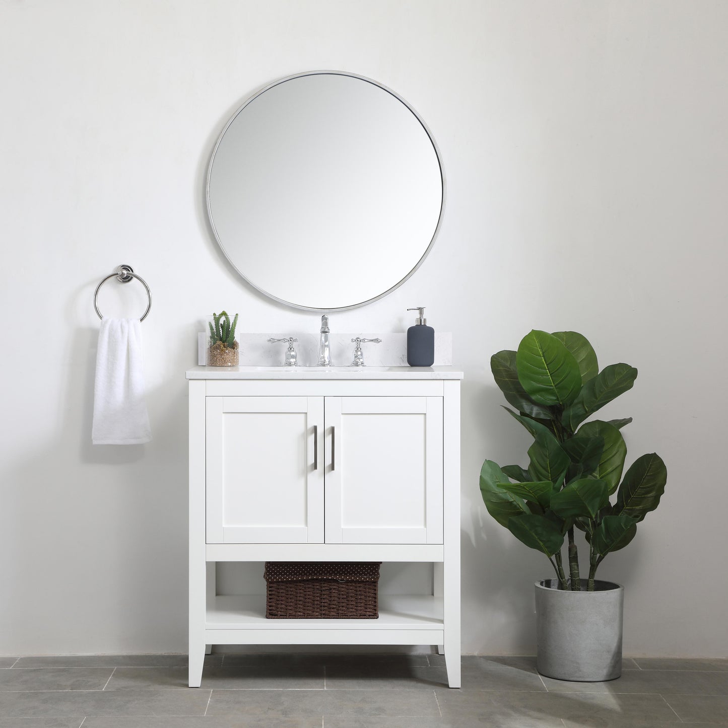 30 inch Single Bathroom Vanity in White with Backsplash - BC1603034WH-BS