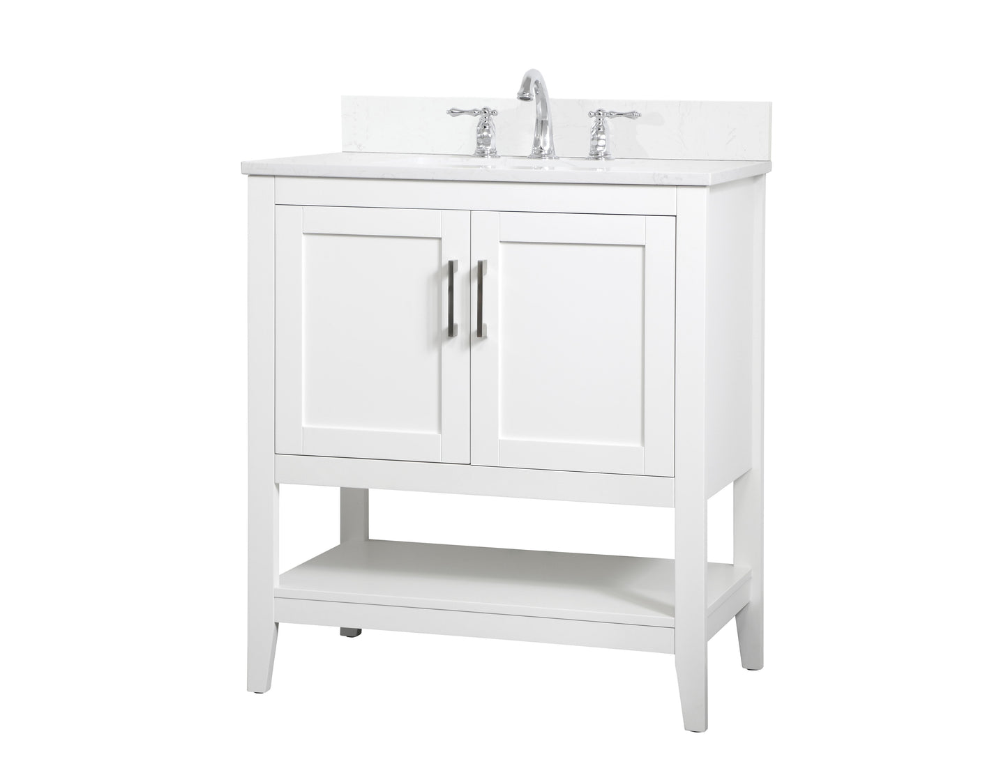 30 inch Single Bathroom Vanity in White with Backsplash - BC1603034WH-BS