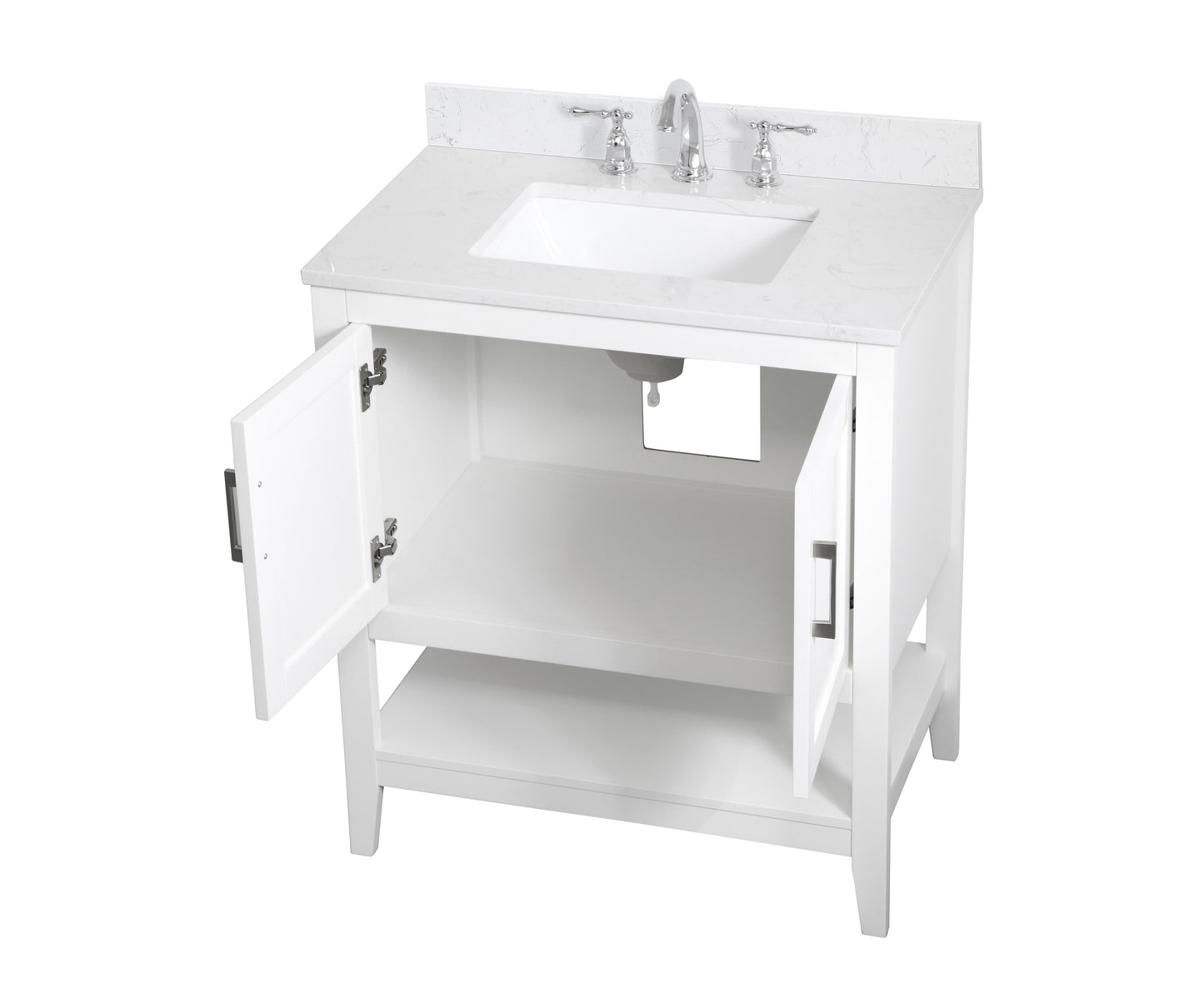 30 inch Single Bathroom Vanity in White with Backsplash - BC1603034WH-BS