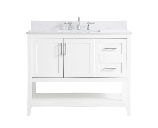 42 inch Single Bathroom Vanity in White with Backsplash - BC1604234WH-BS