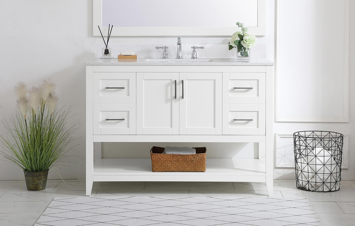 48 inch Single Bathroom Vanity in White with Backsplash - BC1604834WH-BS