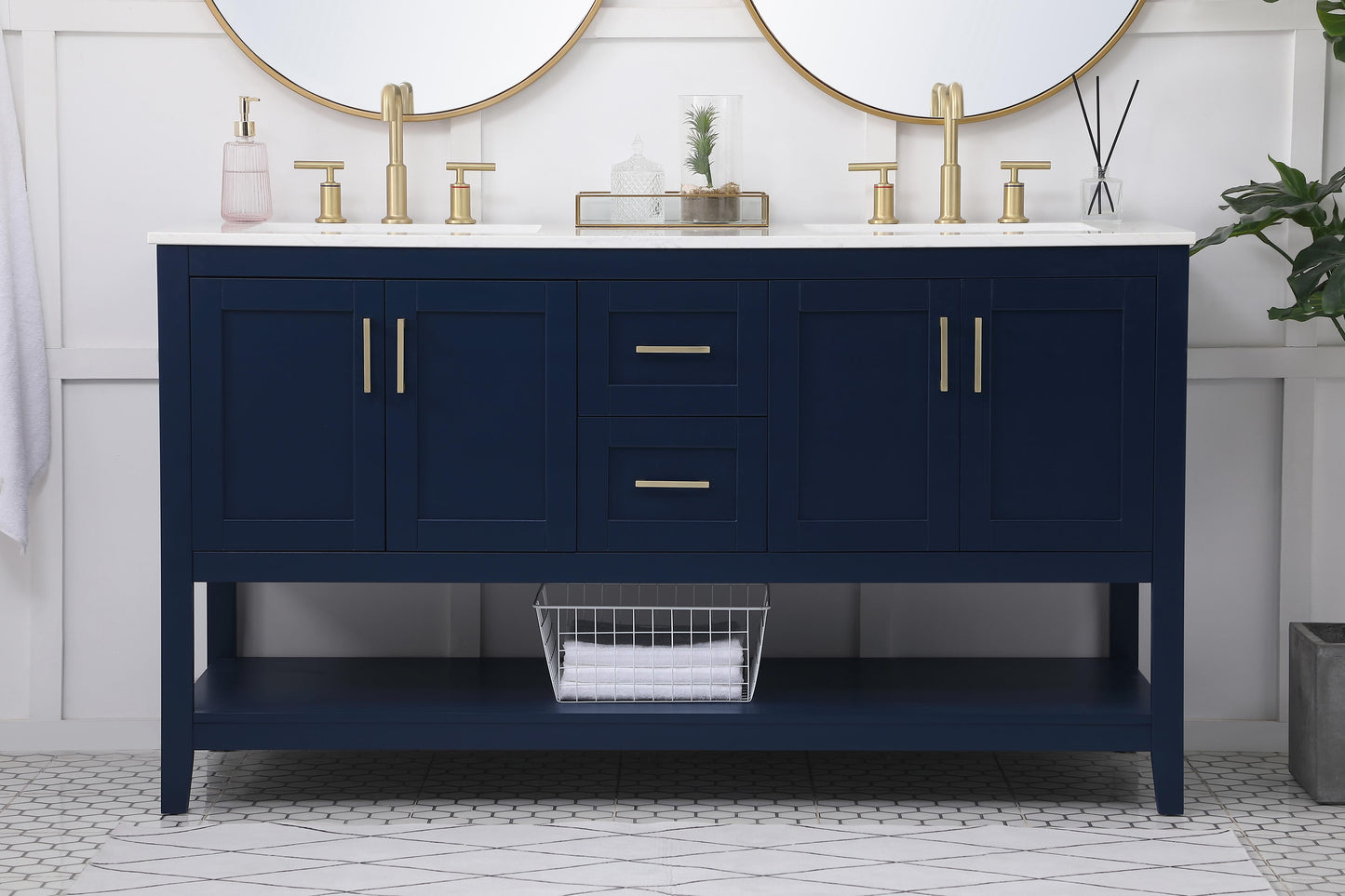 60 inch Double Bathroom Vanity in Blue - BC160D6034BL