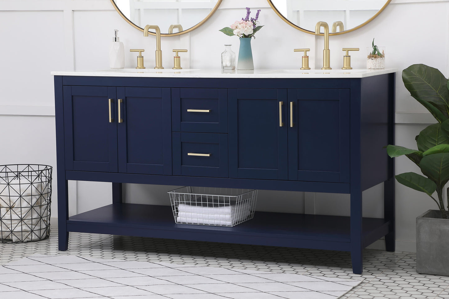 60 inch Double Bathroom Vanity in Blue - BC160D6034BL