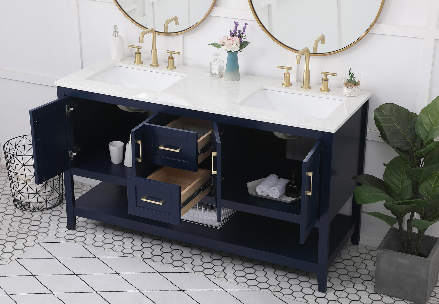 60 inch Double Bathroom Vanity in Blue - BC160D6034BL