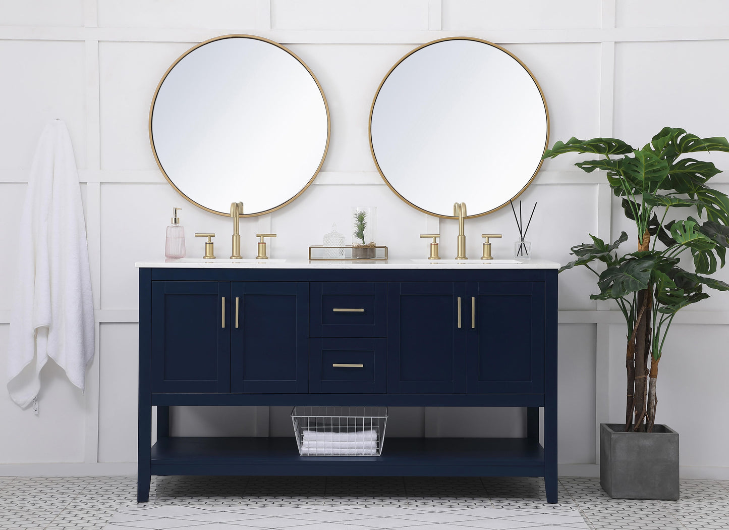 60 inch Double Bathroom Vanity in Blue - BC160D6034BL