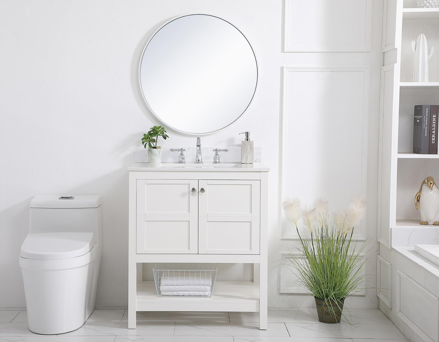 30 inch Single Bathroom Vanity in White with Backsplash - BC1703034WH-BS