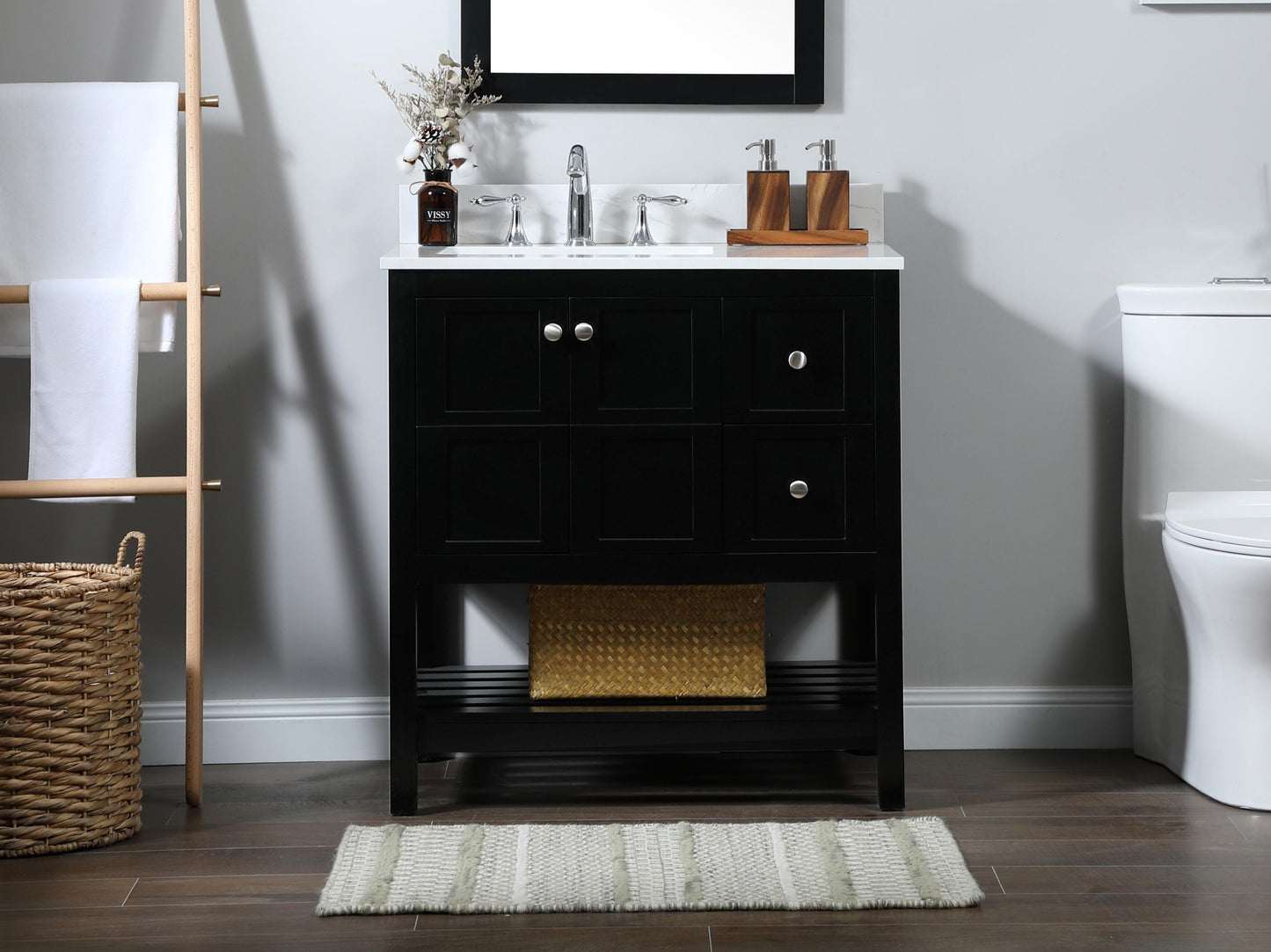 32 inch Single Bathroom Vanity in Black with backsplash - BC1703234BK-BS