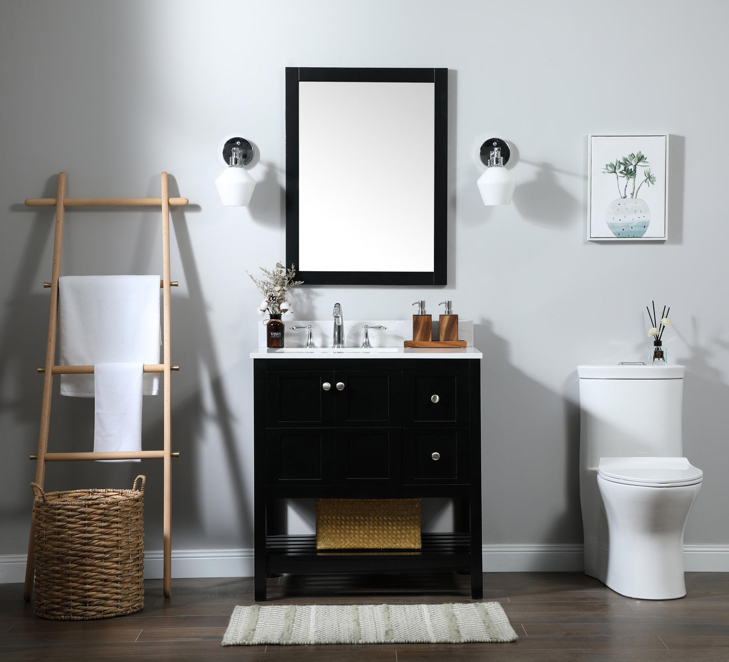 32 inch Single Bathroom Vanity in Black with backsplash - BC1703234BK-BS