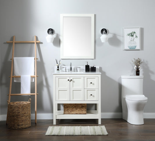 32 inch Single Bathroom Vanity in White with backsplash - BC1703234WH-BS