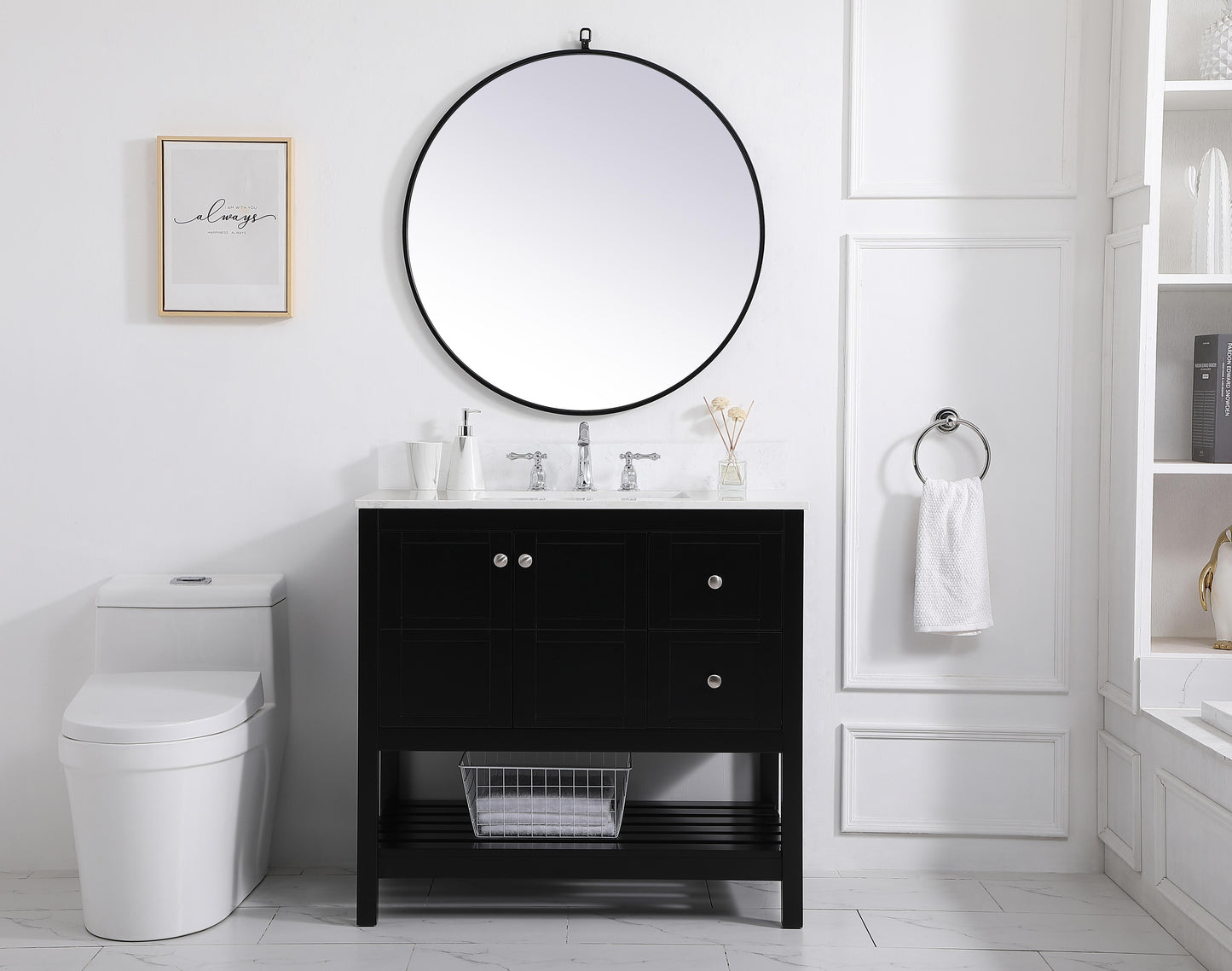 36 inch Single Bathroom Vanity in Black with Backsplash - BC1703634BK-BS