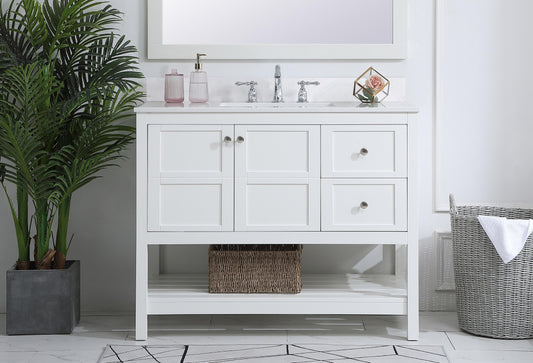 42 inch Single Bathroom Vanity in White with Backsplash - BC1704234WH-BS