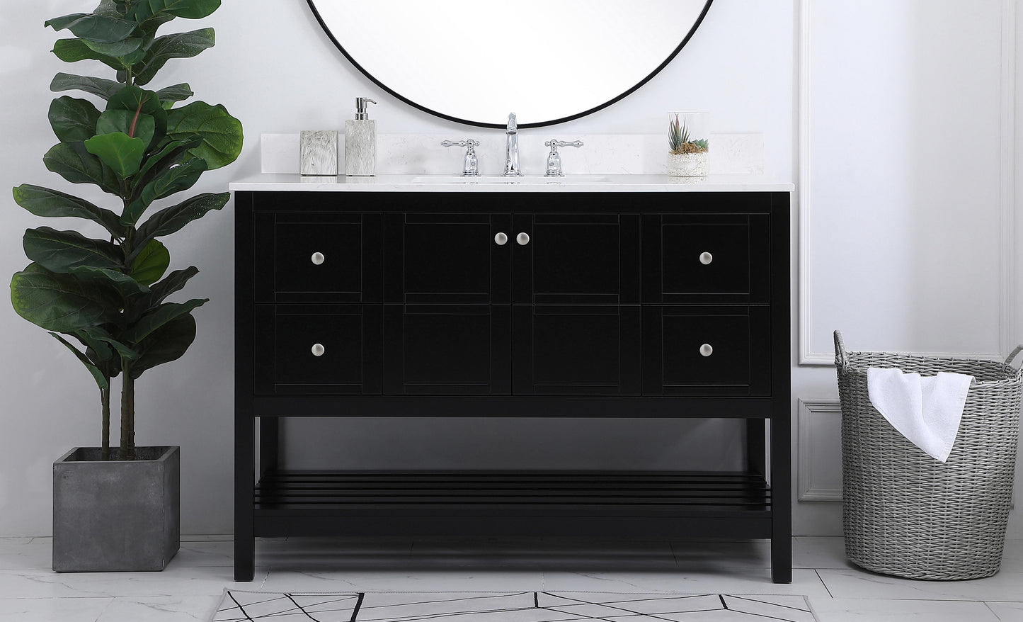 48 inch Single Bathroom Vanity in Black with Backsplash - BC1704834BK-BS