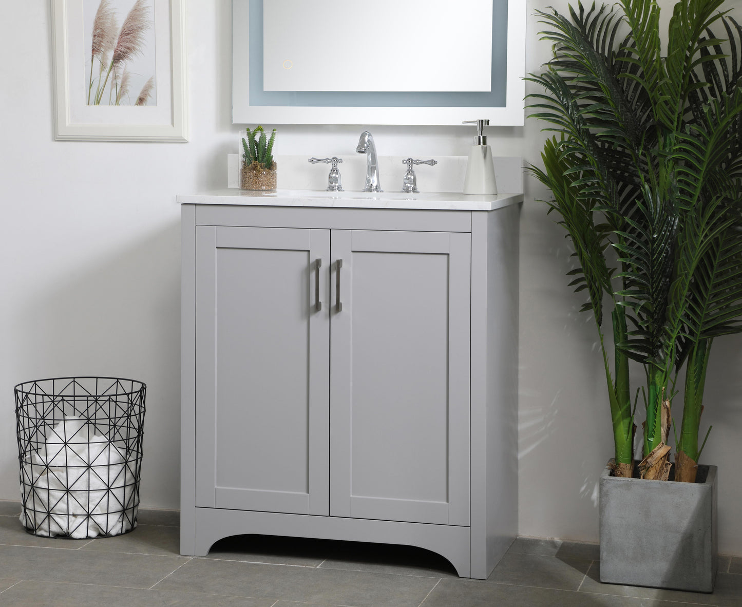 30 inch Single Bathroom Vanity in Grey with Backsplash - BC1803034GR-BS