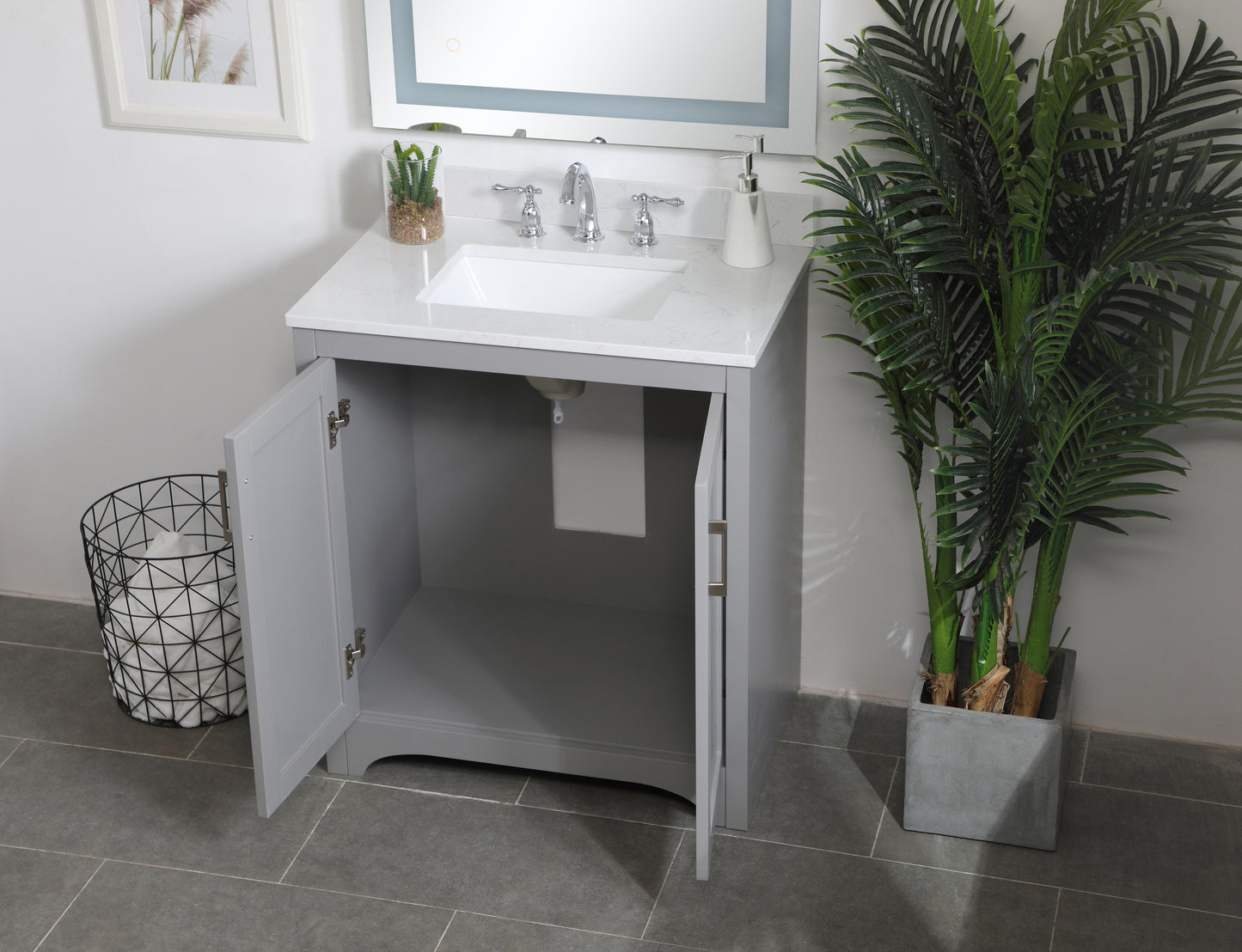 30 inch Single Bathroom Vanity in Grey with Backsplash - BC1803034GR-BS