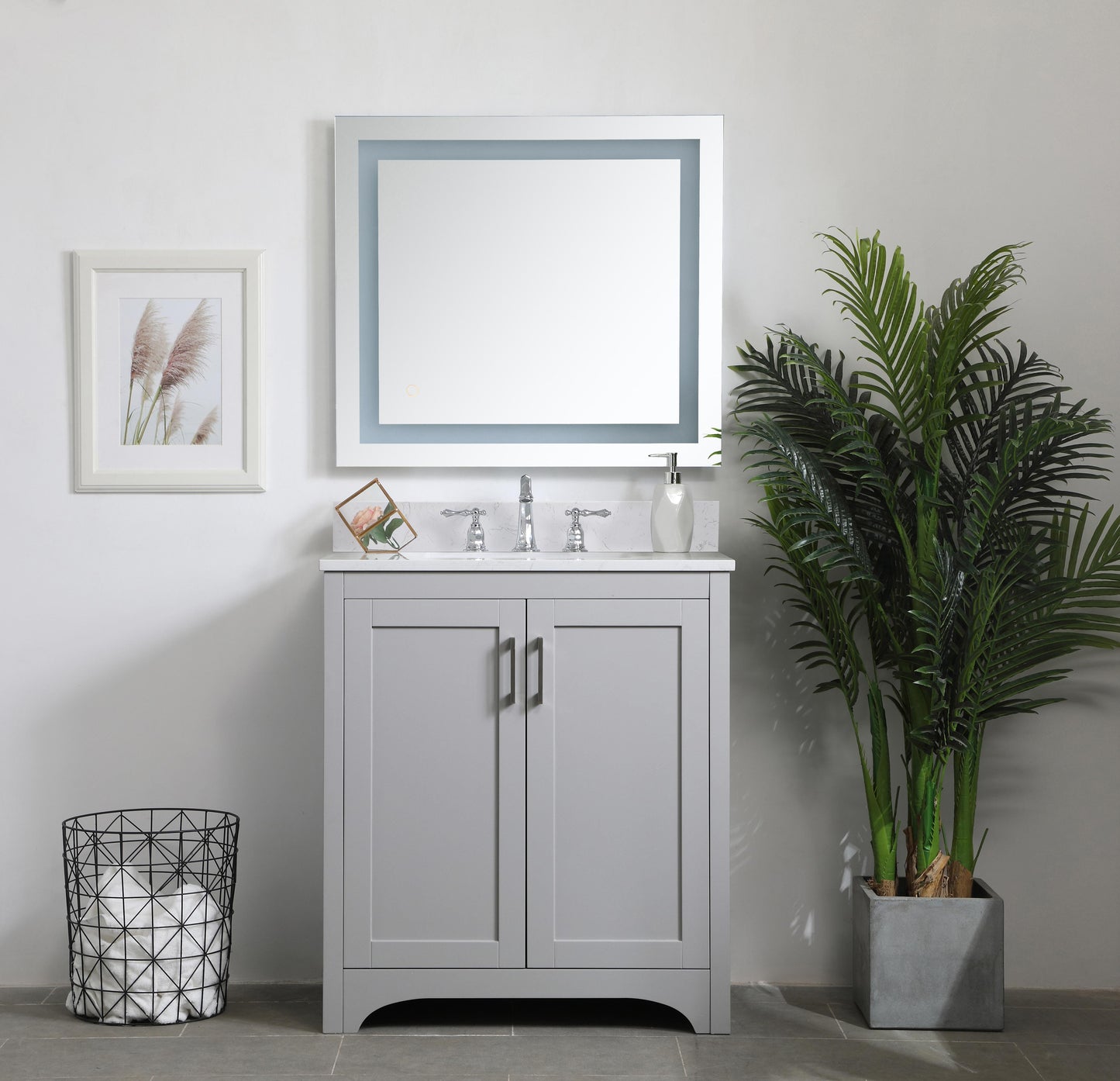 30 inch Single Bathroom Vanity in Grey with Backsplash - BC1803034GR-BS