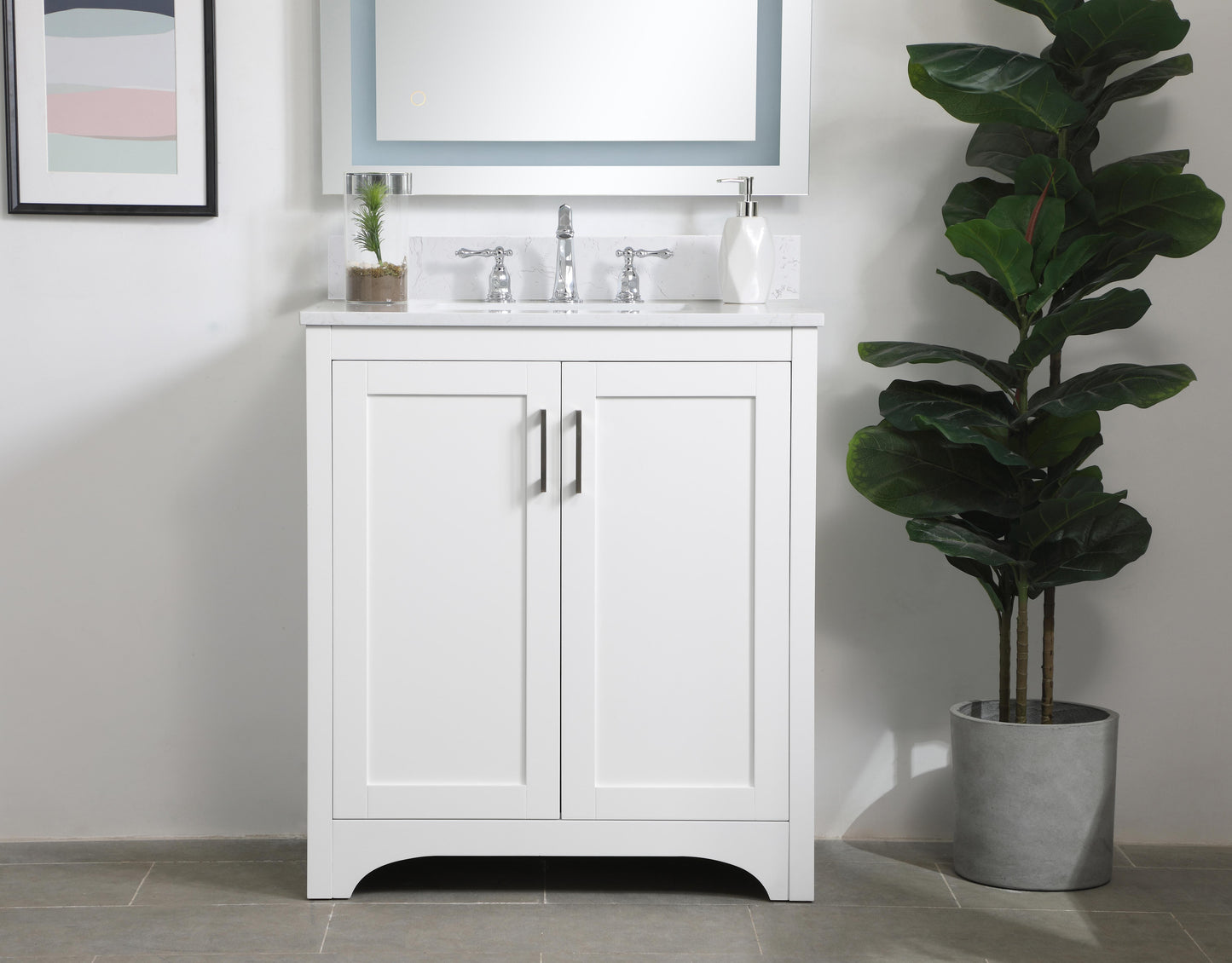 30 inch Single Bathroom Vanity in White with Backsplash - BC1803034WH-BS