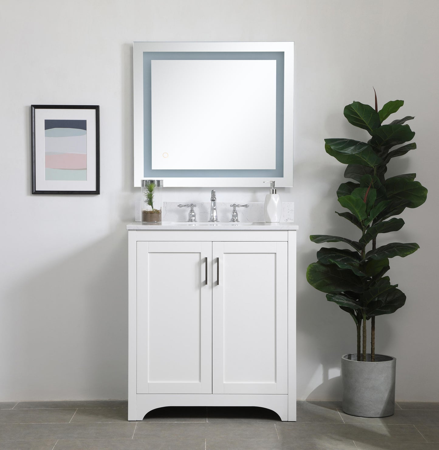 30 inch Single Bathroom Vanity in White with Backsplash - BC1803034WH-BS