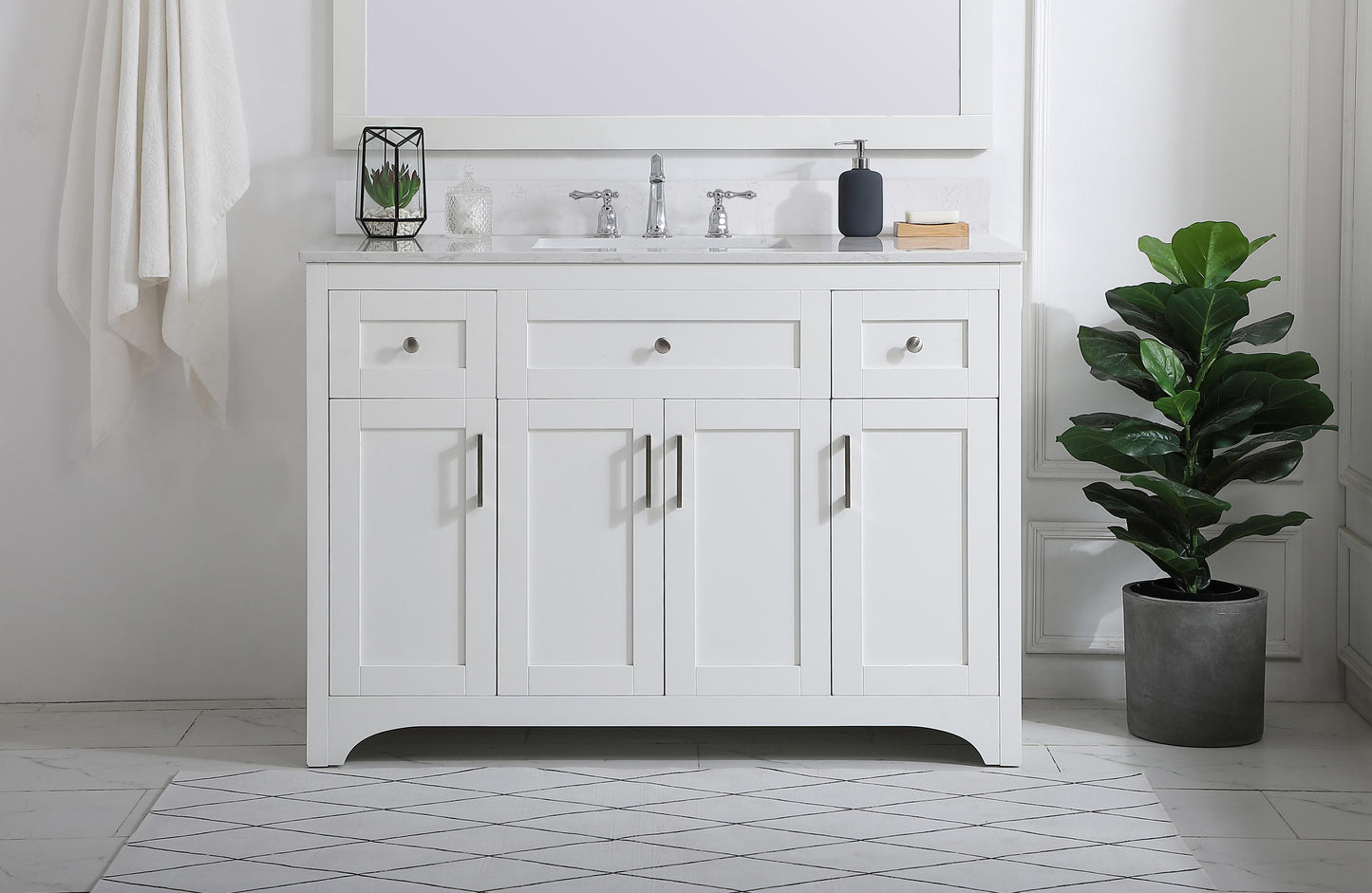 48 inch Single Bathroom Vanity in White with Backsplash - BC1804834WH-BS