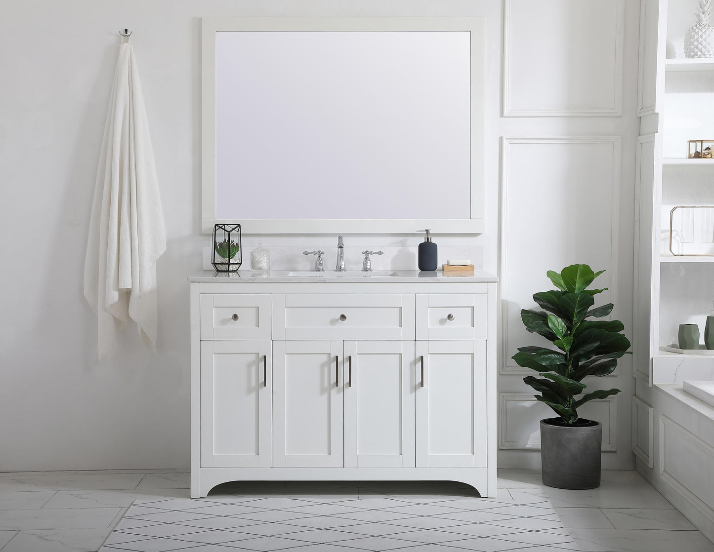 48 inch Single Bathroom Vanity in White with Backsplash - BC1804834WH-BS