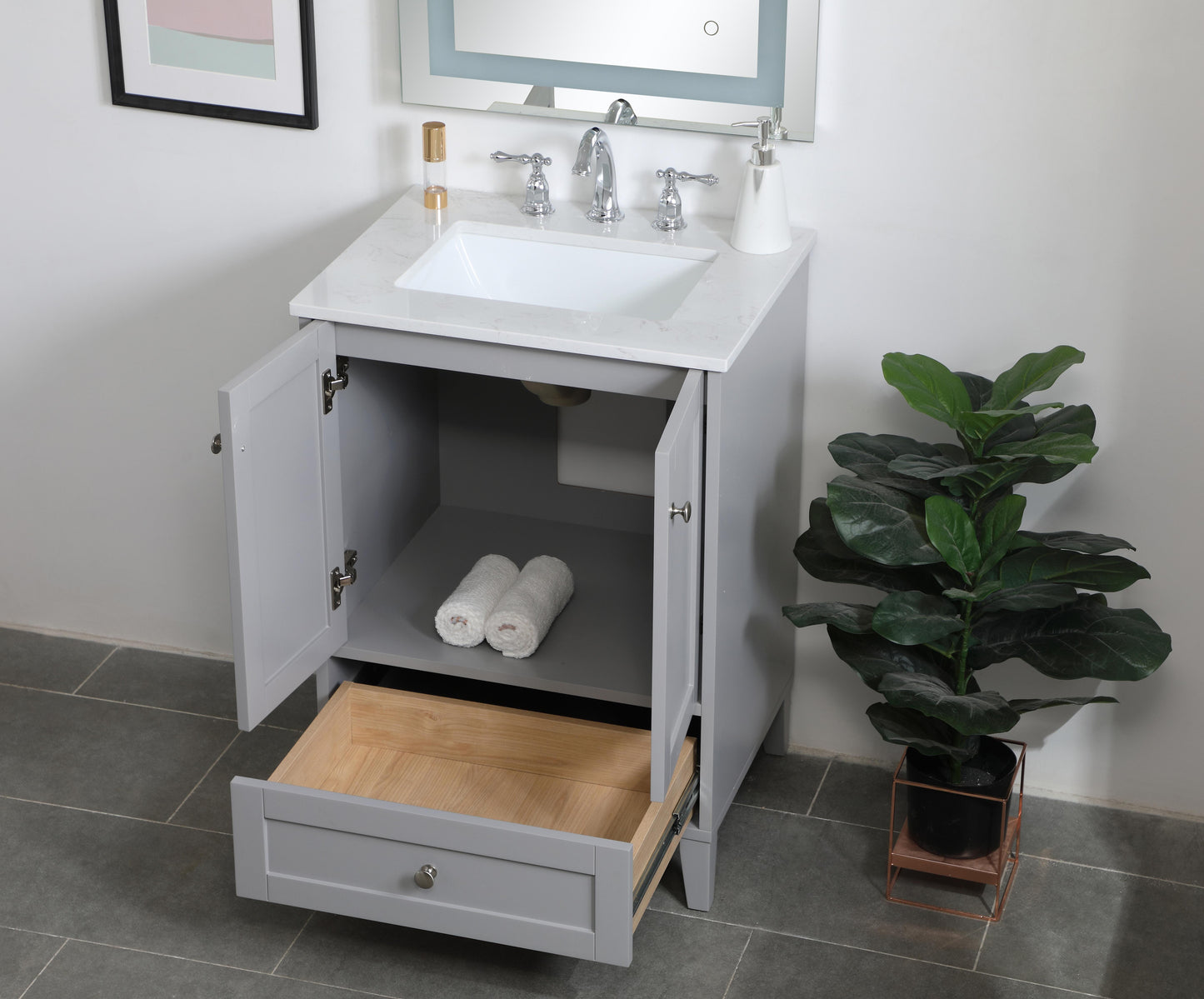 24 inch Single Bathroom Vanity in Grey - BC1902434GR