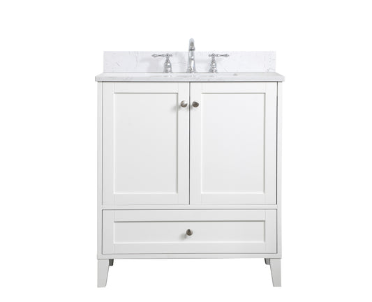 30 inch Single Bathroom Vanity in White with Backsplash - BC1903034WH-BS