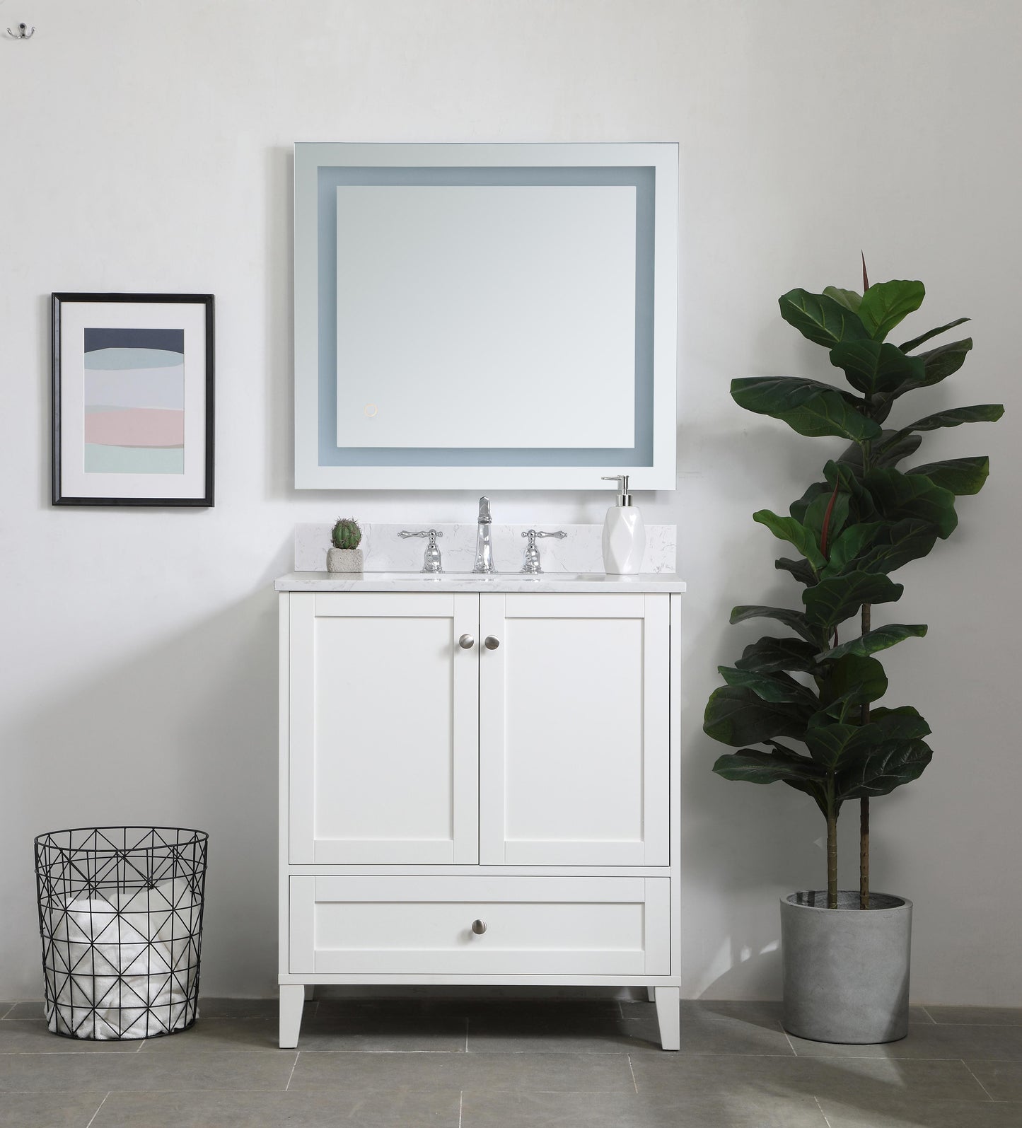 30 inch Single Bathroom Vanity in White with Backsplash - BC1903034WH-BS