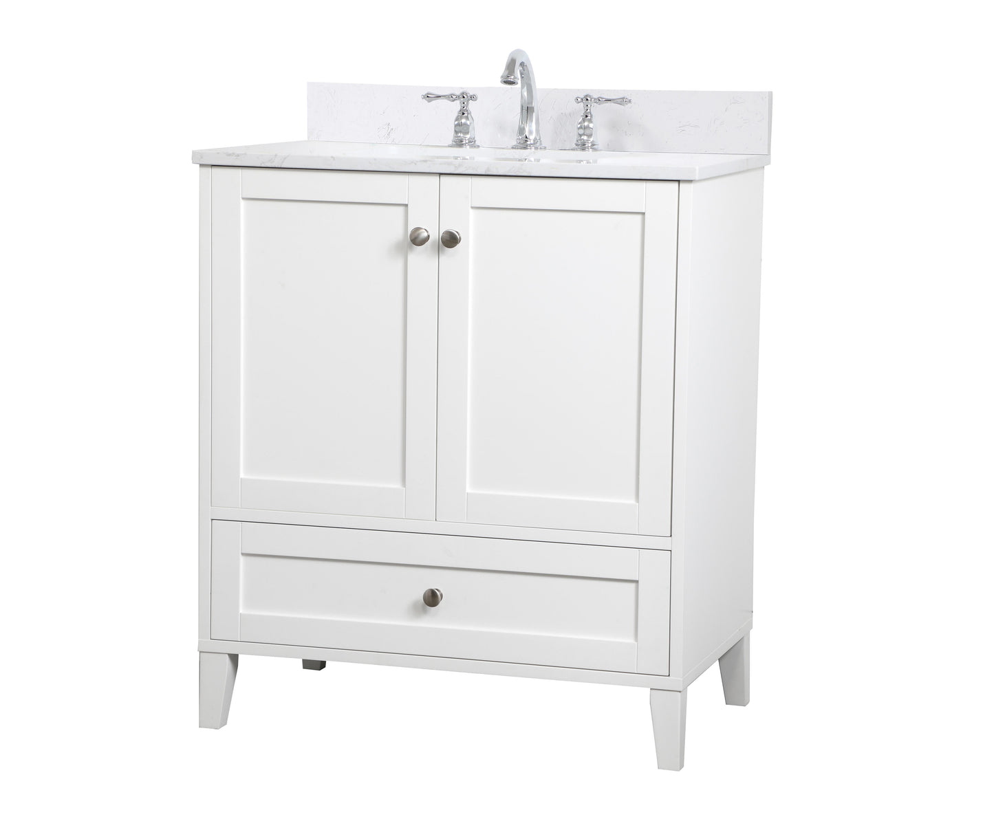 30 inch Single Bathroom Vanity in White with Backsplash - BC1903034WH-BS