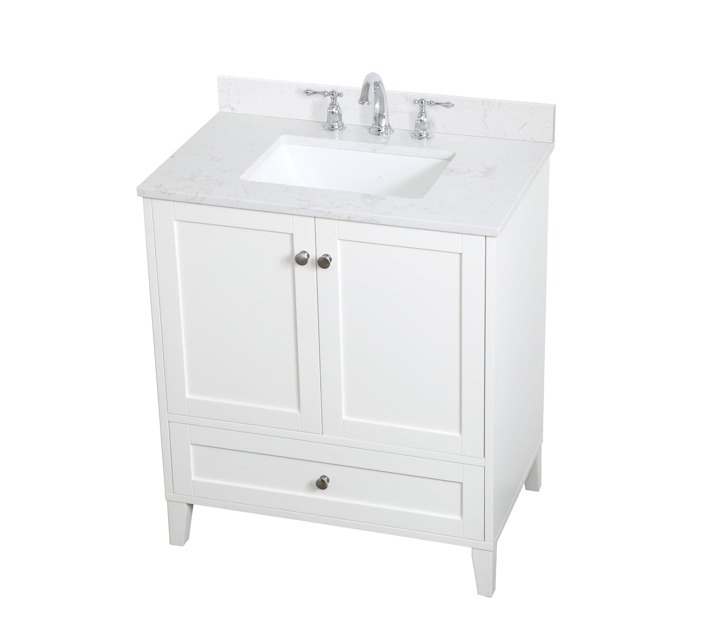 30 inch Single Bathroom Vanity in White with Backsplash - BC1903034WH-BS