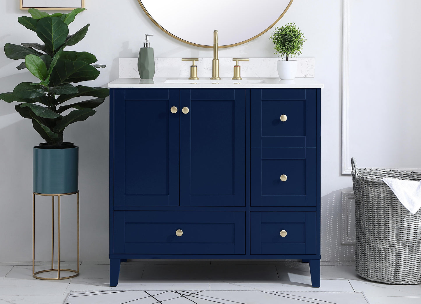 36 inch Single Bathroom Vanity in Blue with Backsplash - BC1903634BL-BS