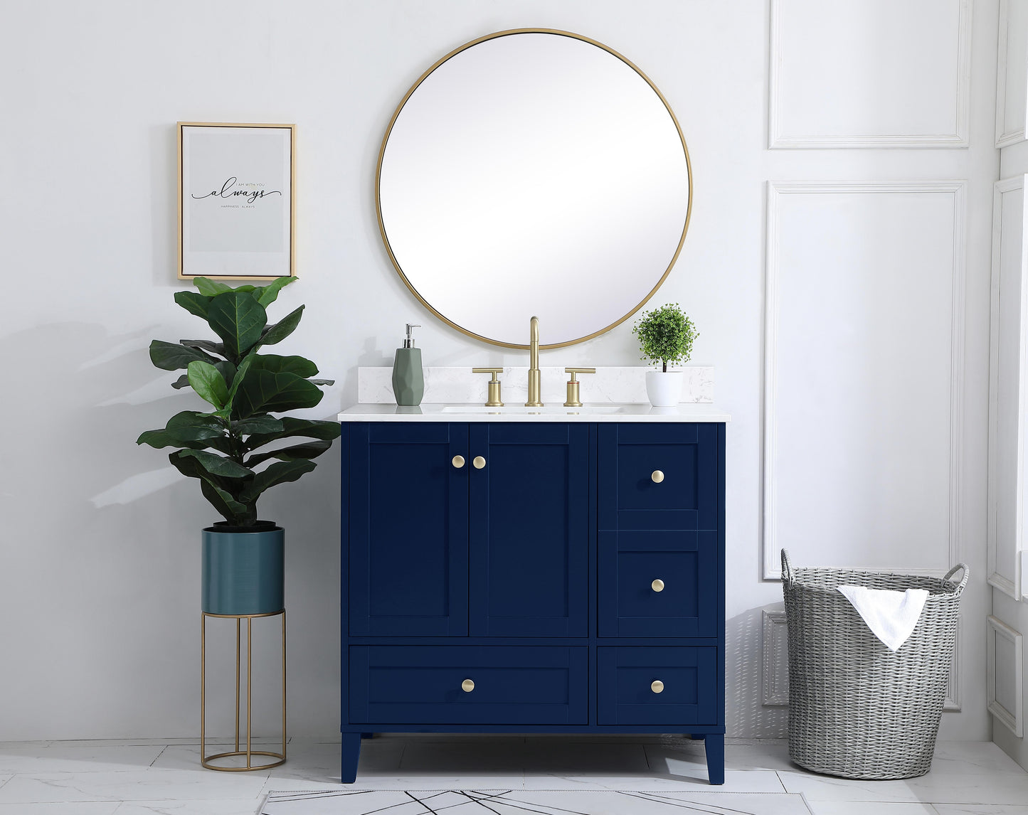 36 inch Single Bathroom Vanity in Blue with Backsplash - BC1903634BL-BS