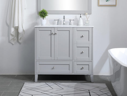 36 inch Single Bathroom Vanity in Grey with Backsplash - BC1903634GR-BS