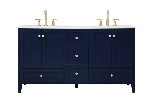 60 inch Double Bathroom Vanity in Blue - BC190D6034BL