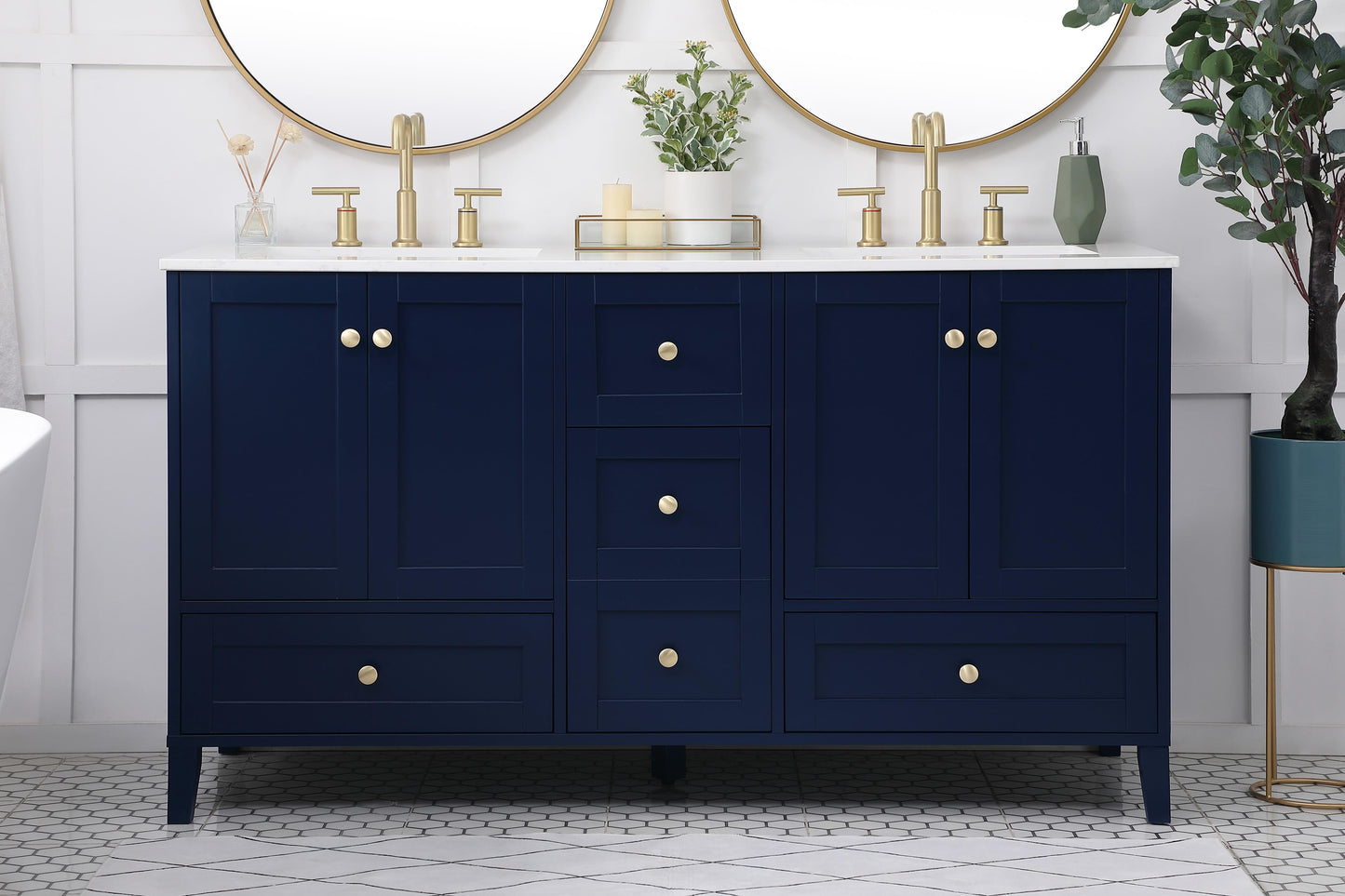 60 inch Double Bathroom Vanity in Blue - BC190D6034BL