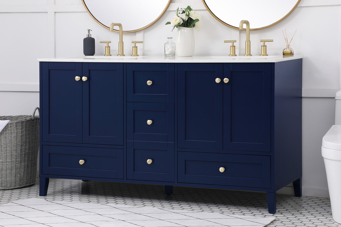 60 inch Double Bathroom Vanity in Blue - BC190D6034BL