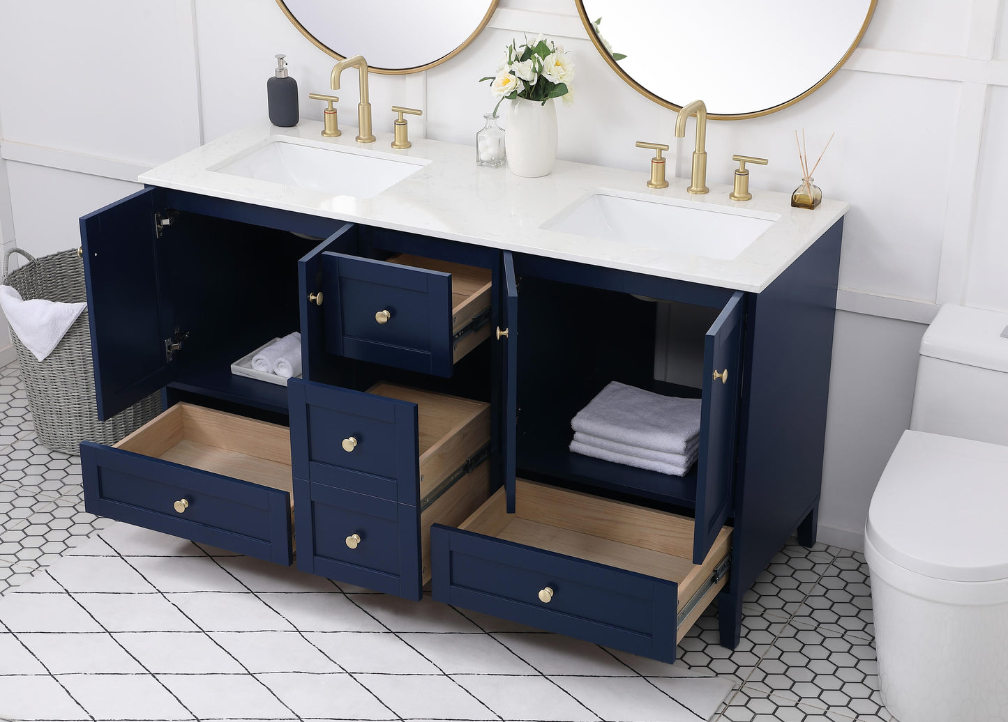 60 inch Double Bathroom Vanity in Blue - BC190D6034BL