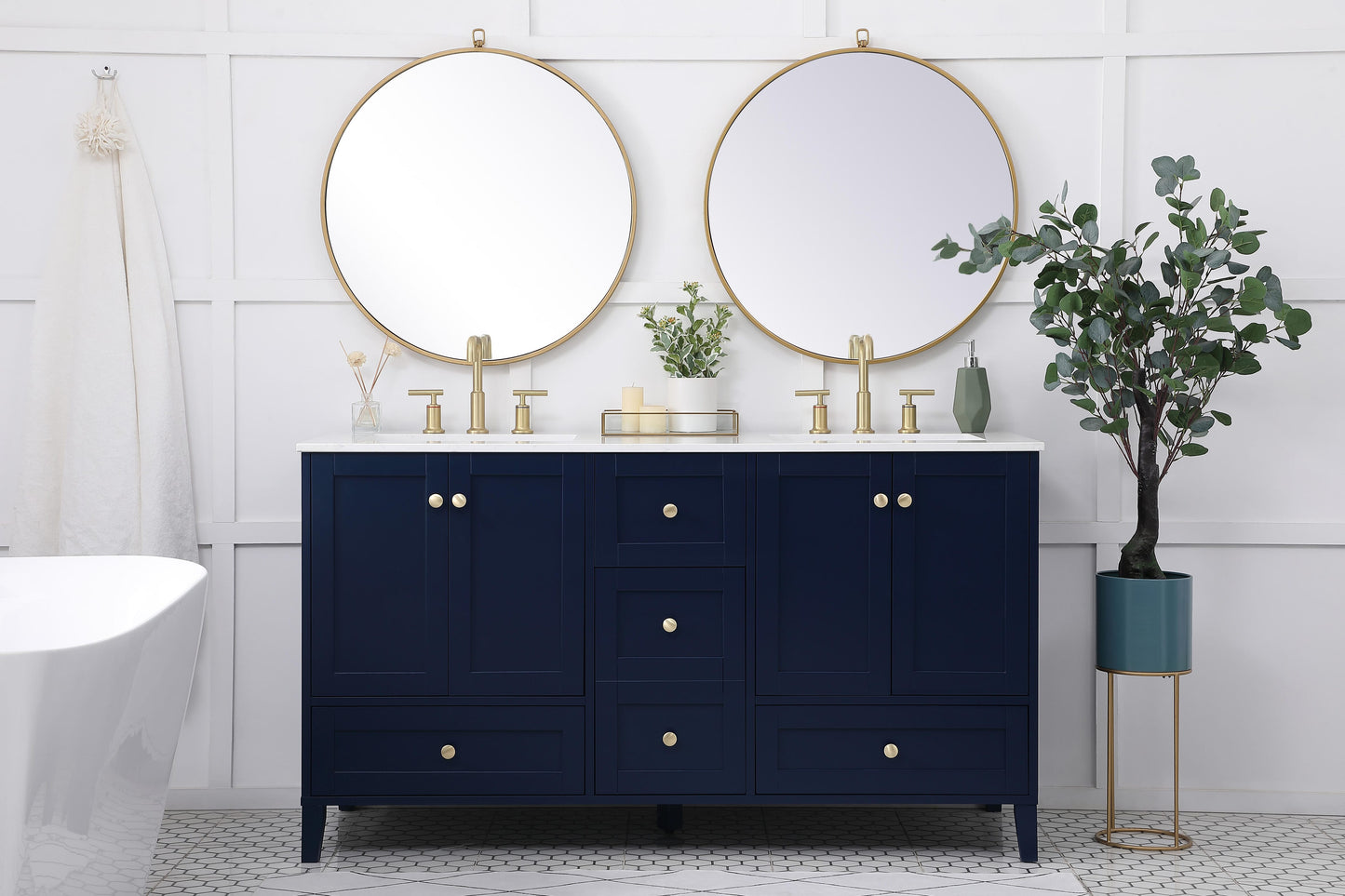 60 inch Double Bathroom Vanity in Blue - BC190D6034BL