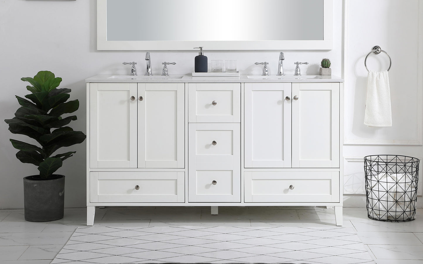 60 inch Double Bathroom Vanity in White - BC190D6034WH