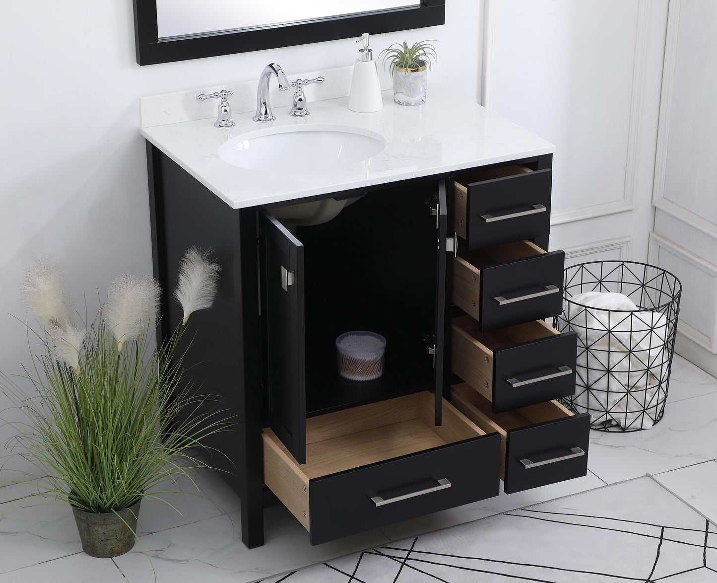 32 inch Single Bathroom Vanity in Black with Backsplash - BC2003234BK-BS