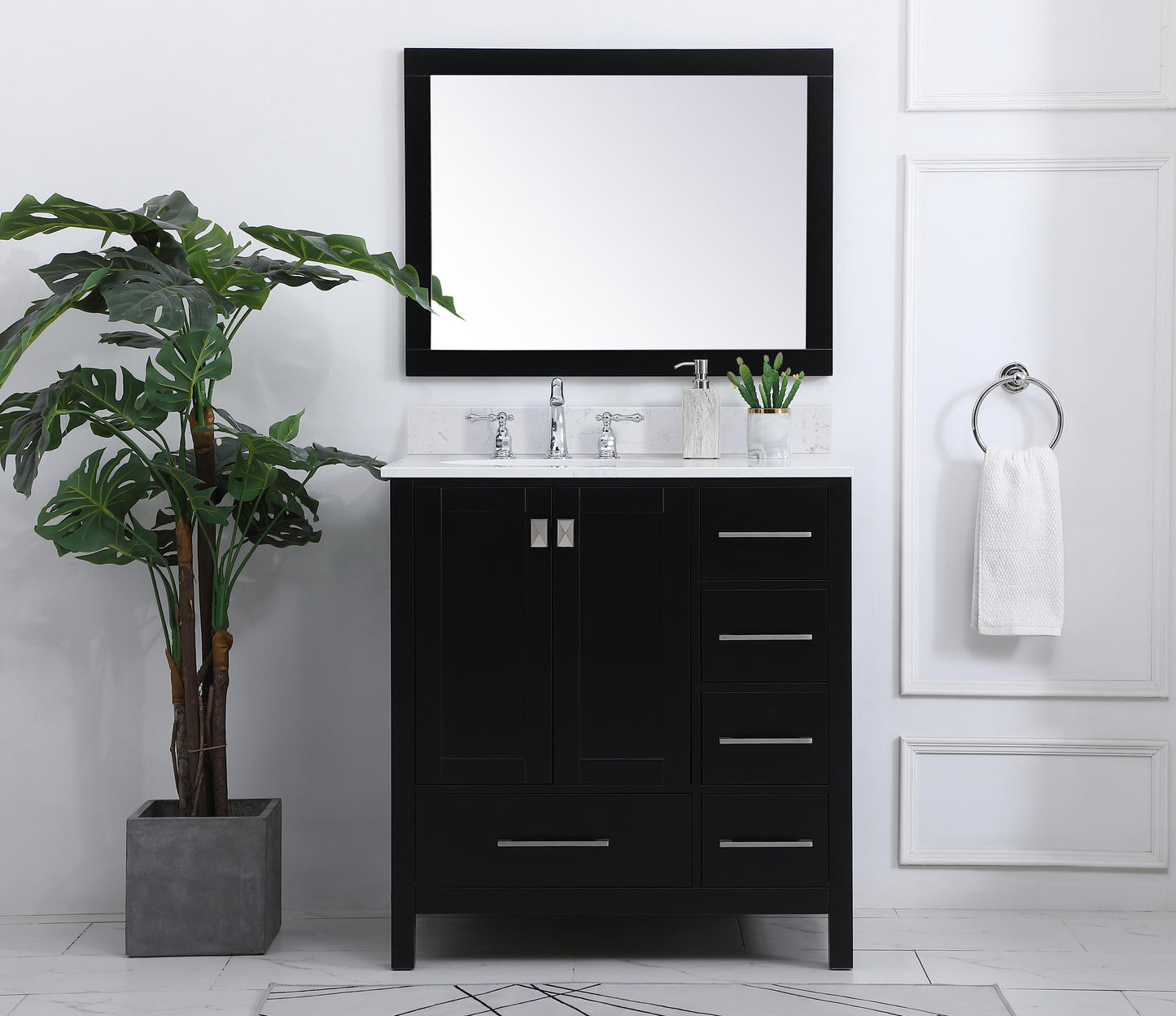 32 inch Single Bathroom Vanity in Black with Backsplash - BC2003234BK-BS