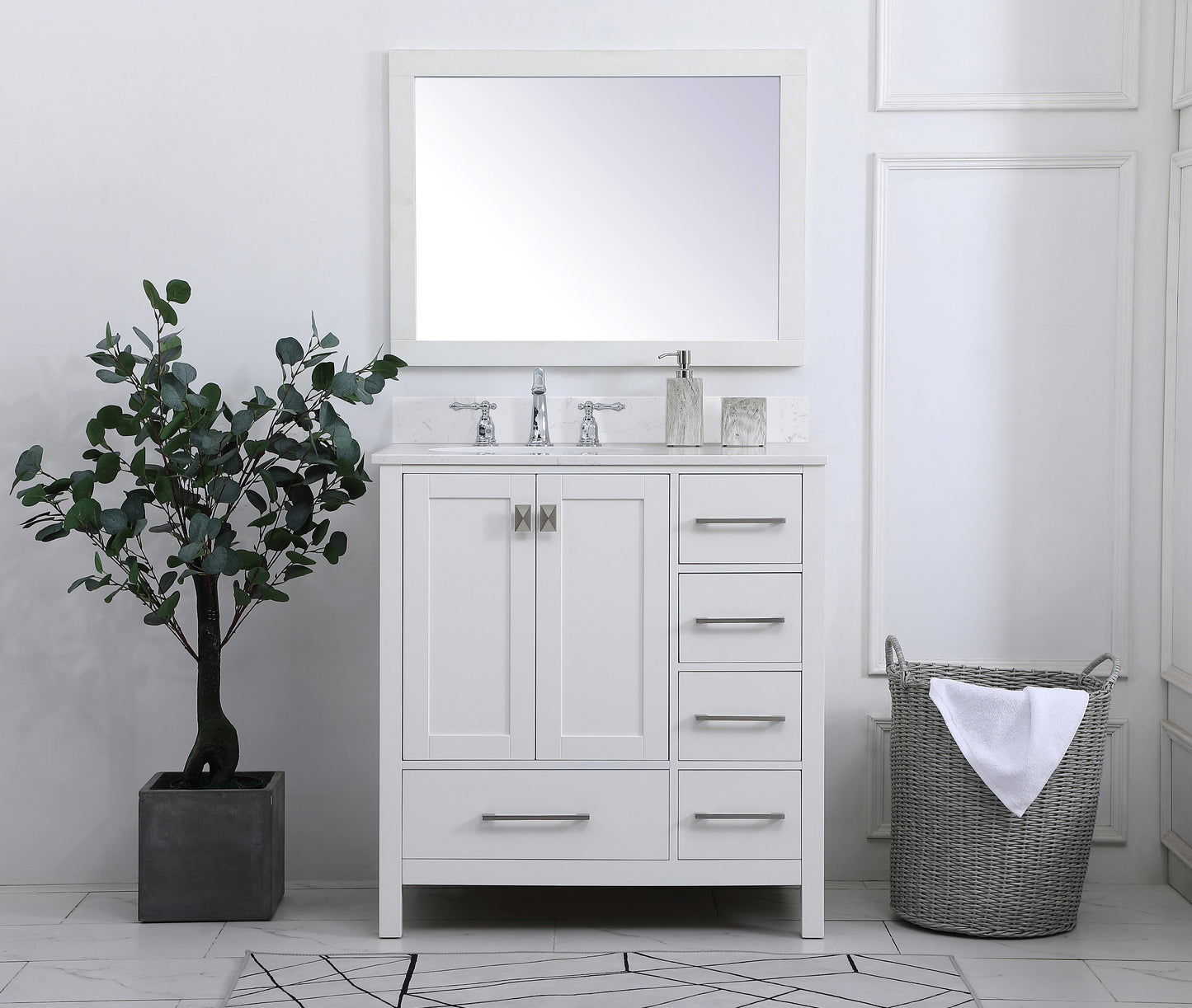 32 inch Single Bathroom Vanity in White with Backsplash - BC2003234WH-BS