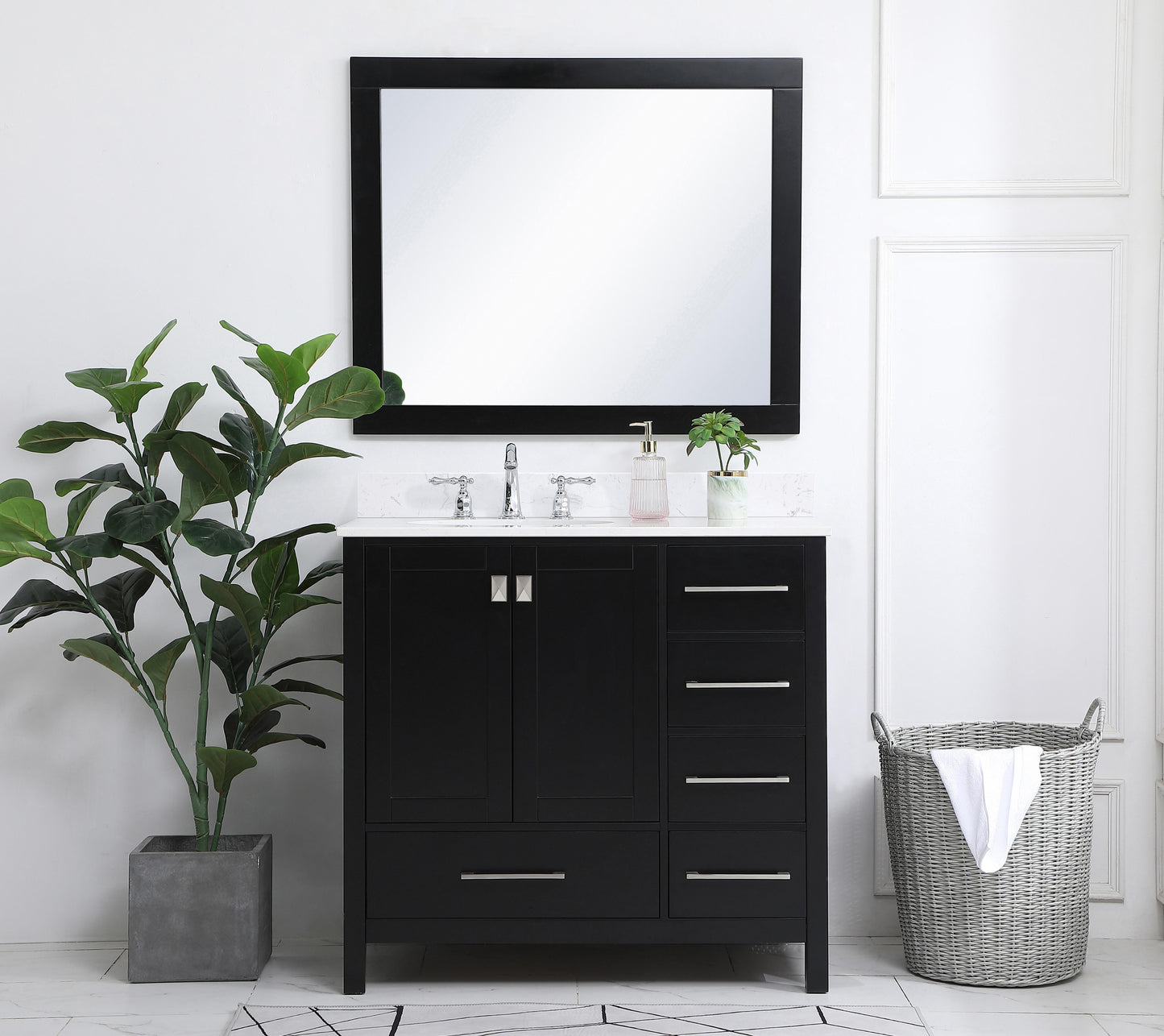 36 inch Single Bathroom Vanity in Black with Backsplash - BC2003634BK-BS