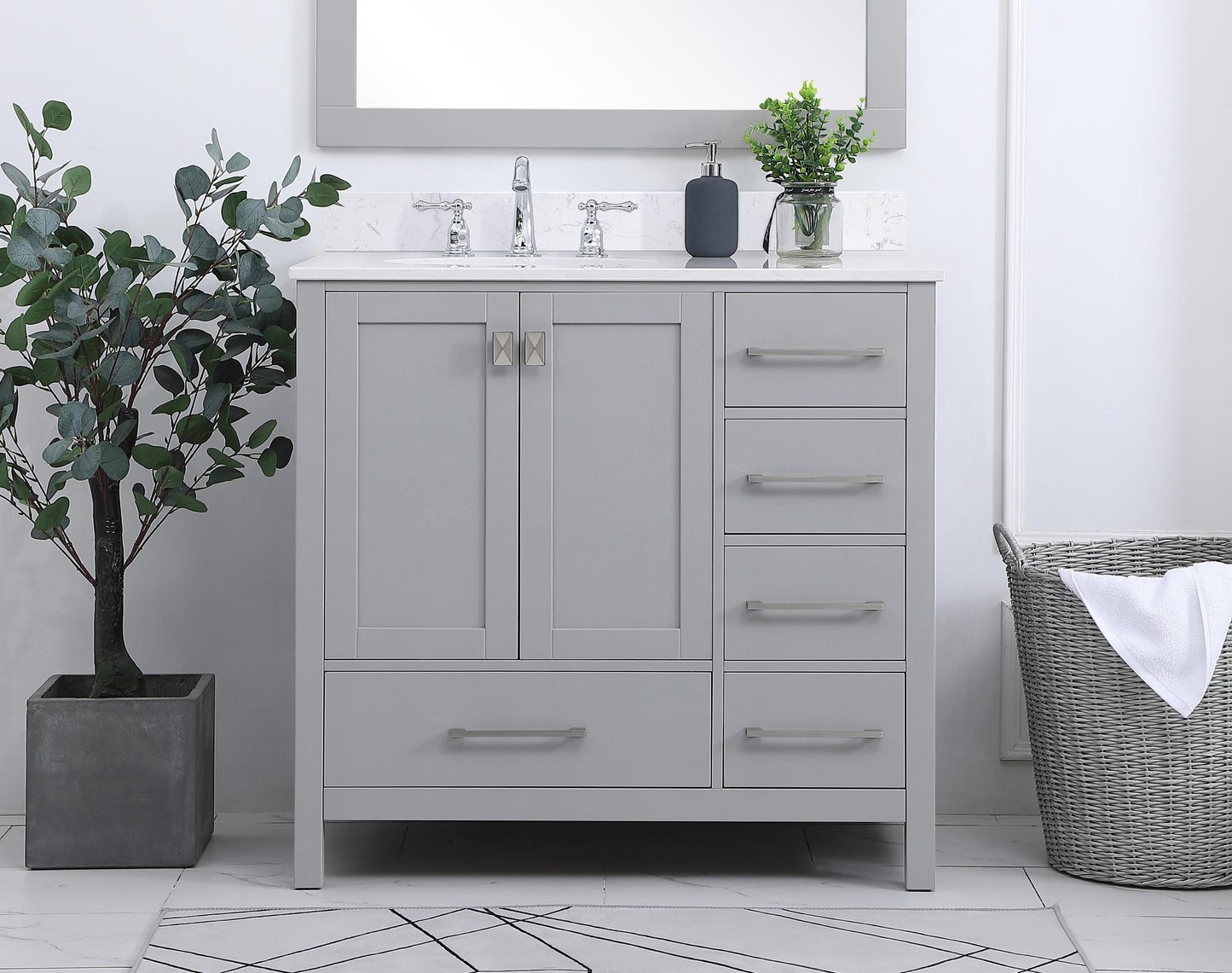 36 inch Single Bathroom Vanity in Gray with Backsplash - BC2003634GR-BS