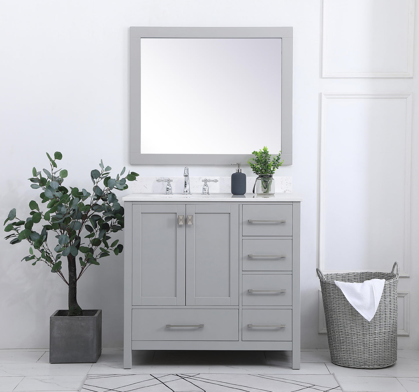 36 inch Single Bathroom Vanity in Gray with Backsplash - BC2003634GR-BS