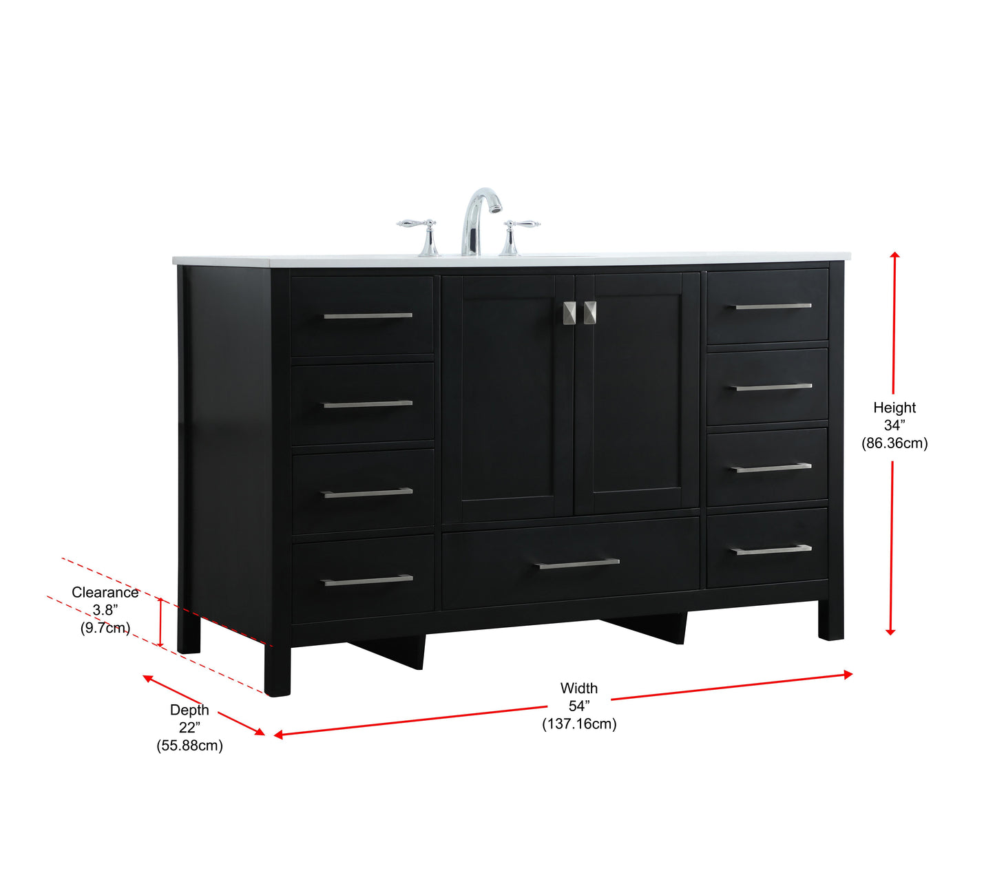 54 Inch Single Bathroom Vanity in Black - BC2005434BK