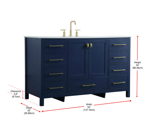 54 Inch Single Bathroom Vanity in Blue - BC2005434BL