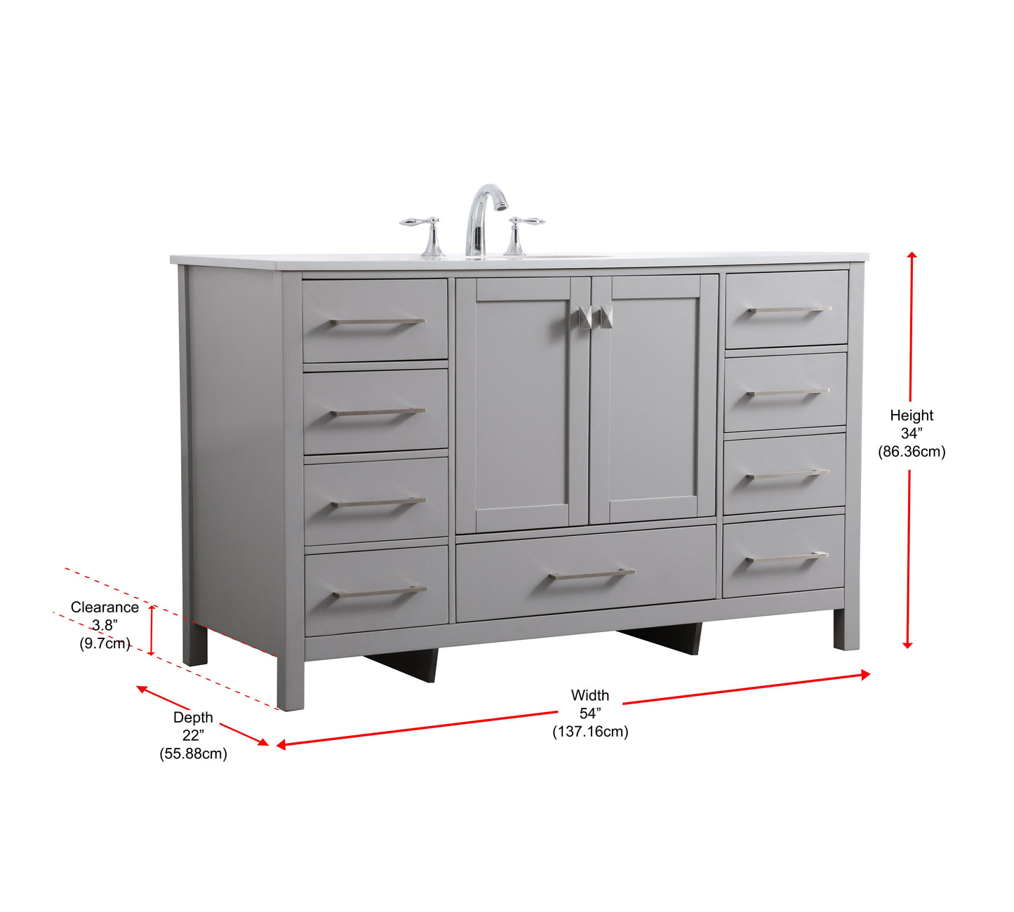 54 Inch Single Bathroom Vanity in Grey - BC2005434GR