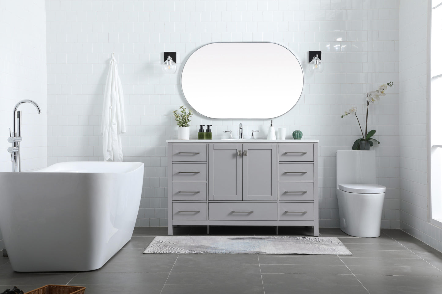 54 Inch Single Bathroom Vanity in Grey - BC2005434GR